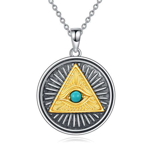 Sterling Silver and Turquoise Eye of Horus Pendant Necklace