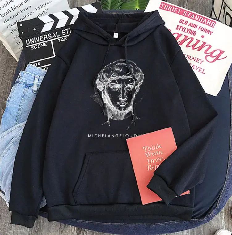 New Michelangelo King David Long Sleeve Fleece Candy Color Hoodie