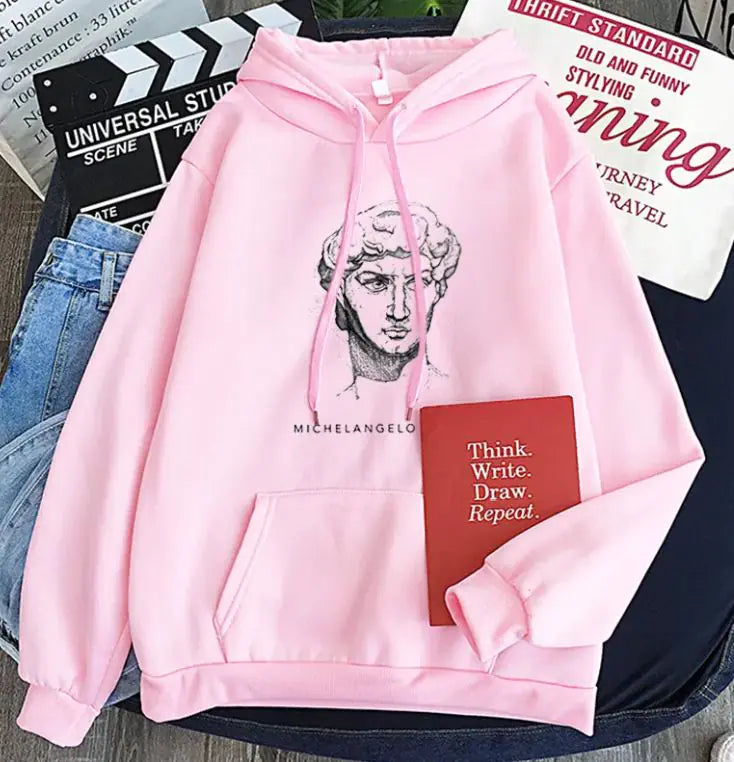 New Michelangelo King David Long Sleeve Fleece Candy Color Hoodie