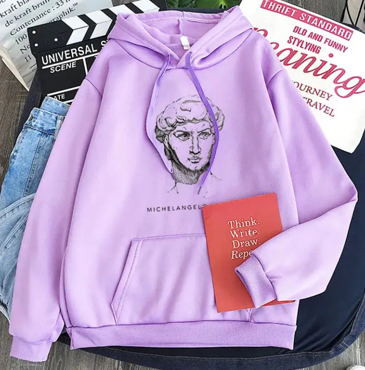 New Michelangelo King David Long Sleeve Fleece Candy Color Hoodie