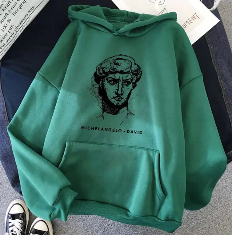 New Michelangelo King David Long Sleeve Fleece Candy Color Hoodie